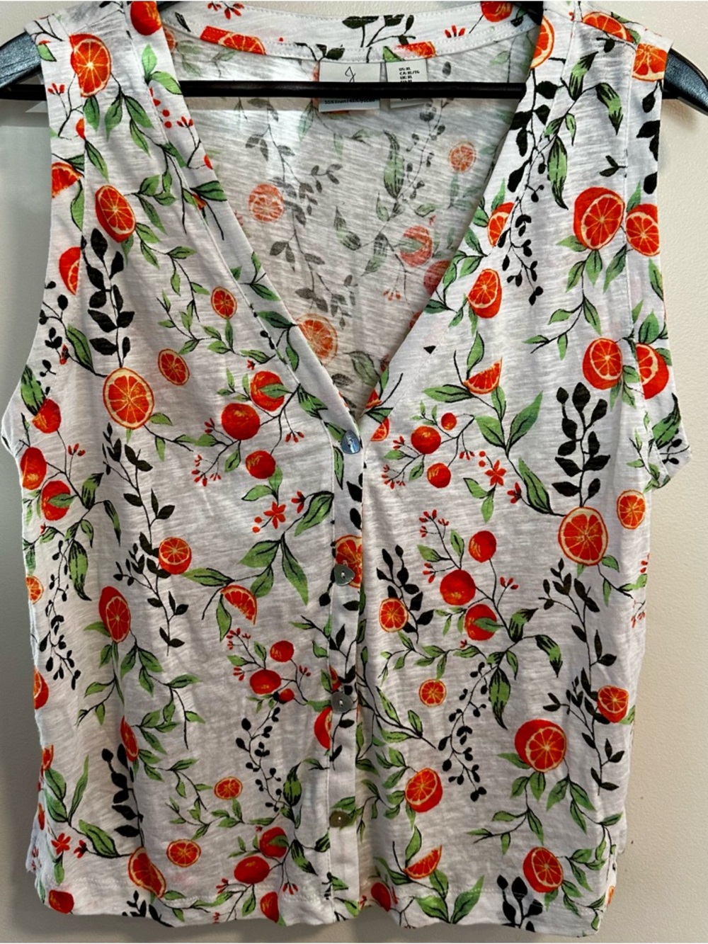 Joie Linen Blend Sleeveless Top Orange Citrus Print Size XL